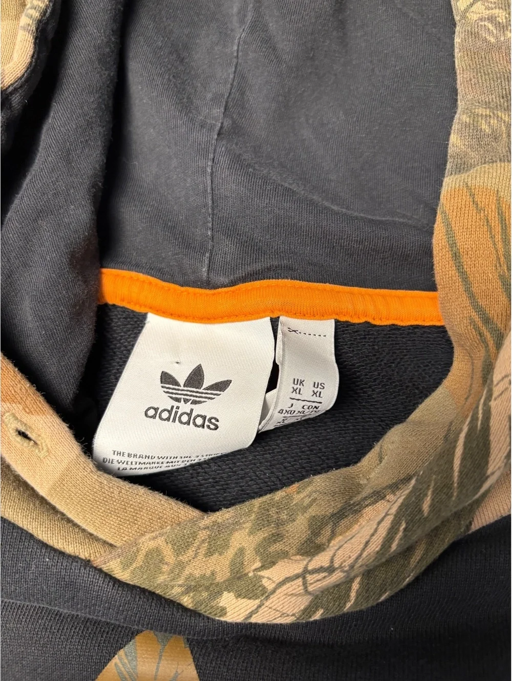 Adidas Black Hoodie with Camouflage Hood and Logo - Size XL